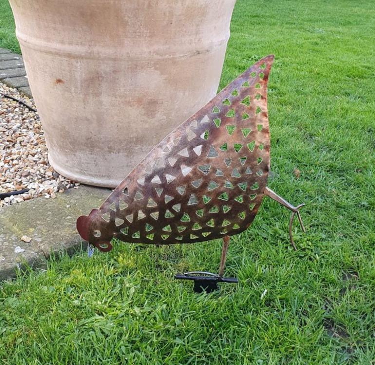 Hand Crafted Metal Chickens Garden Sculpture